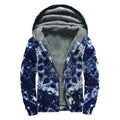 Blue Winter Mandala Print Sherpa Lined Zip Up Hoodie