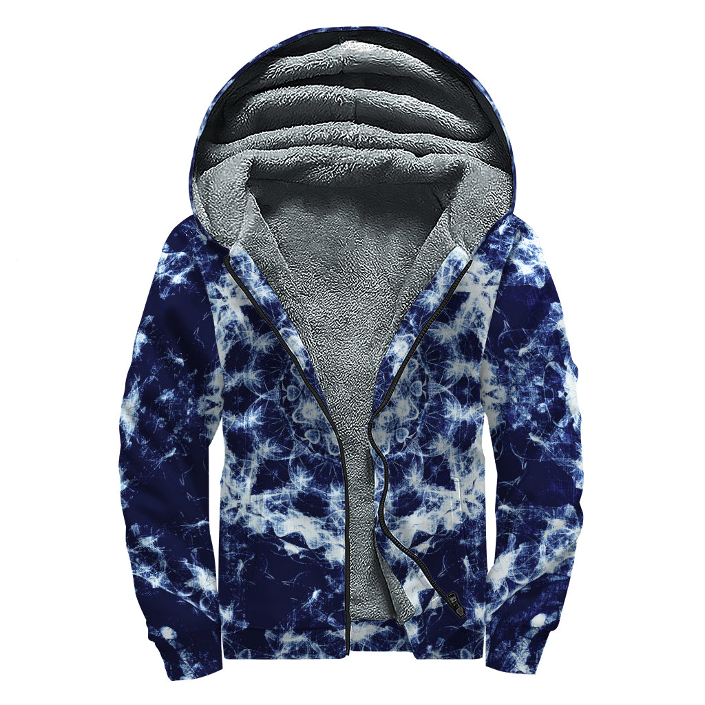 Blue Winter Mandala Print Sherpa Lined Zip Up Hoodie
