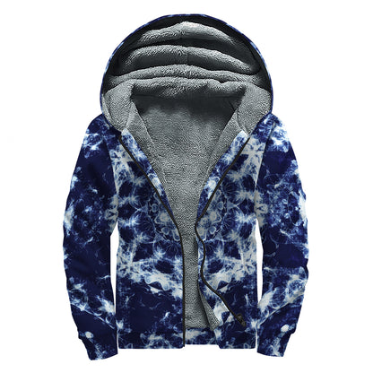 Blue Winter Mandala Print Sherpa Lined Zip Up Hoodie