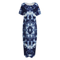 Blue Winter Mandala Print Short Sleeve Long Nightdress
