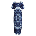 Blue Winter Mandala Print Short Sleeve Long Nightdress