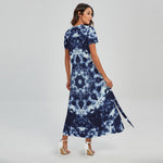 Blue Winter Mandala Print Short Sleeve Maxi Dress