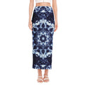 Blue Winter Mandala Print Side Slit Maxi Skirt