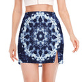 Blue Winter Mandala Print Side Slit Mini Skirt