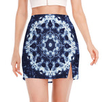 Blue Winter Mandala Print Side Slit Mini Skirt