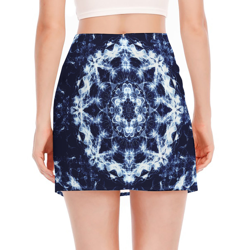 Blue Winter Mandala Print Side Slit Mini Skirt