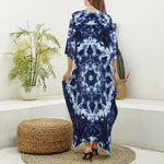 Blue Winter Mandala Print Silk V-Neck Kaftan Dress