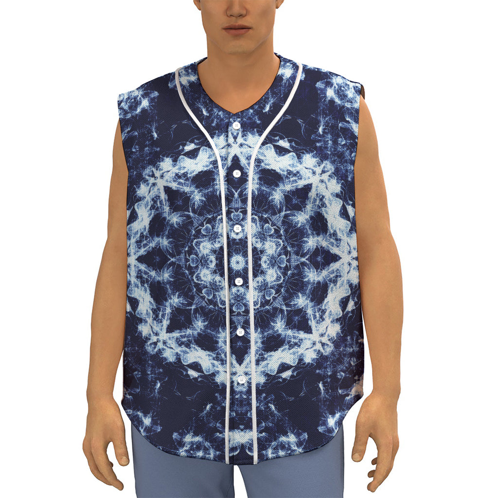 Blue Winter Mandala Print Sleeveless Baseball Jersey