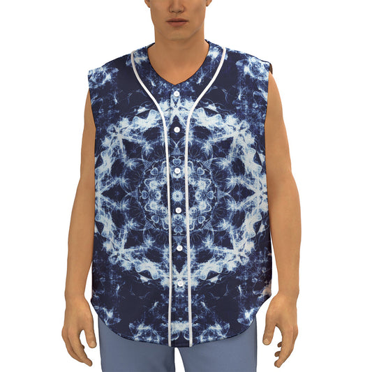 Blue Winter Mandala Print Sleeveless Baseball Jersey