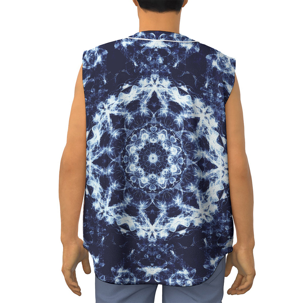 Blue Winter Mandala Print Sleeveless Baseball Jersey