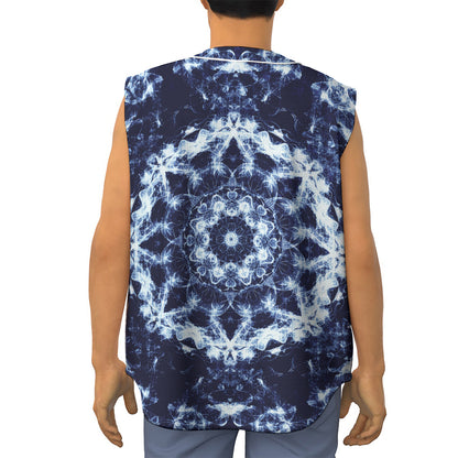 Blue Winter Mandala Print Sleeveless Baseball Jersey