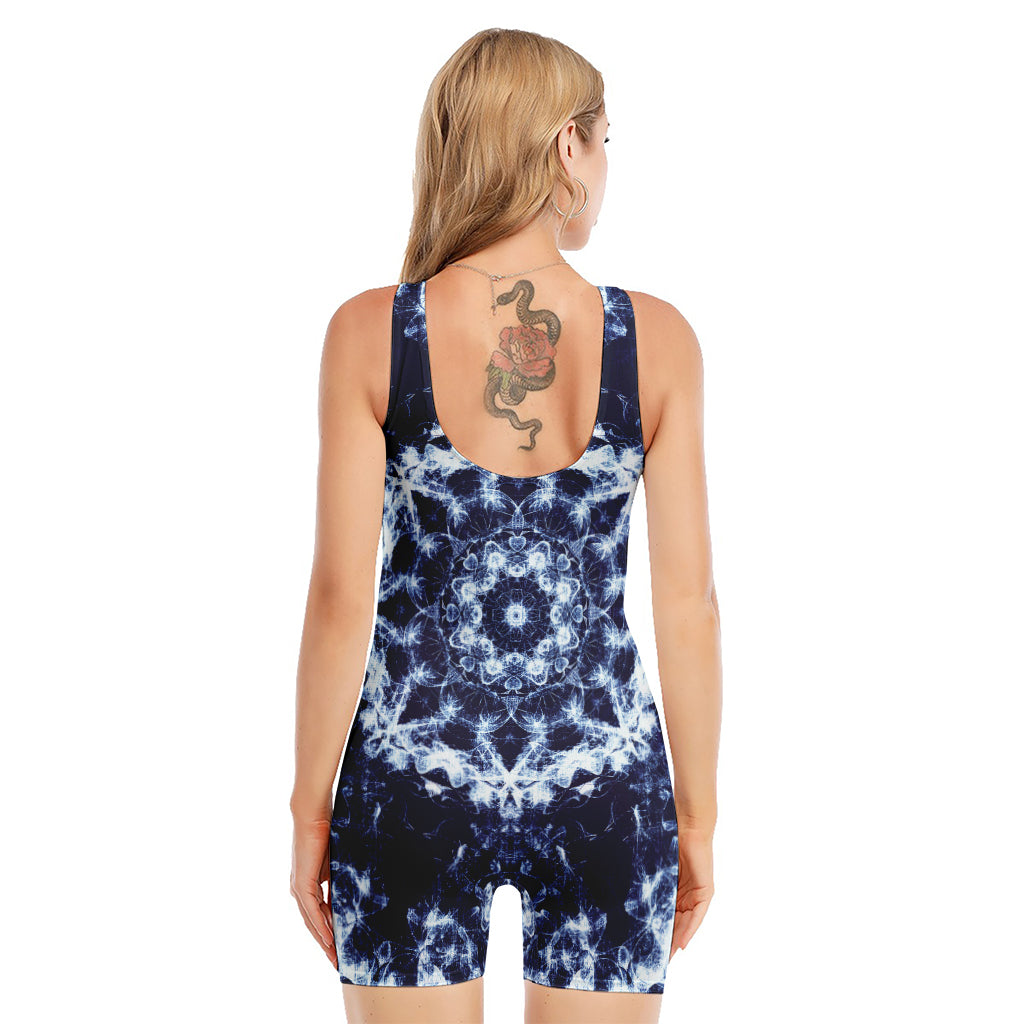 Blue Winter Mandala Print Sleeveless One Piece Swimsuit