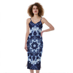 Blue Winter Mandala Print Slim Fit Midi Cami Dress
