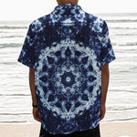 Blue Winter Mandala Print Textured Short Sleeve Shirt