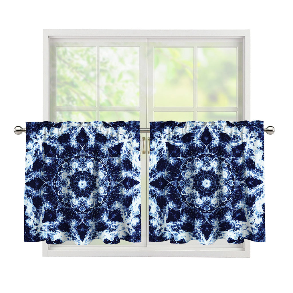 Blue Winter Mandala Print Tier Curtains