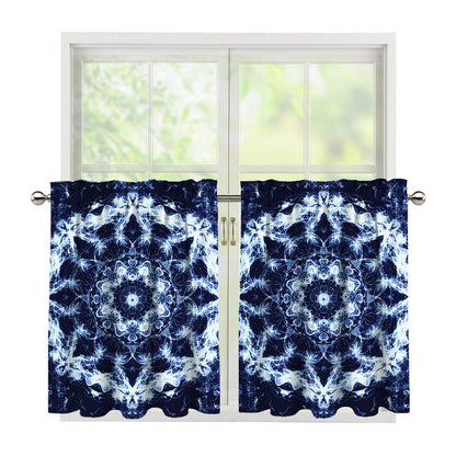 Blue Winter Mandala Print Tier Curtains