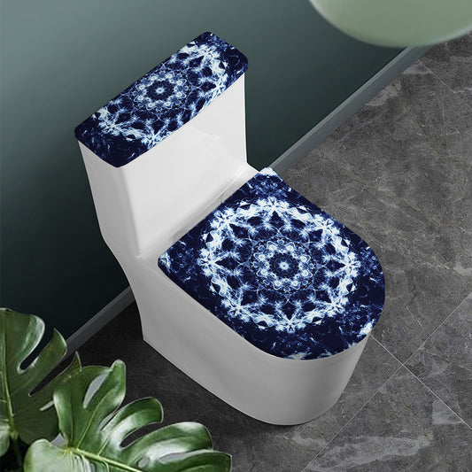 Blue Winter Mandala Print Toilet Lid And Tank Cover Set