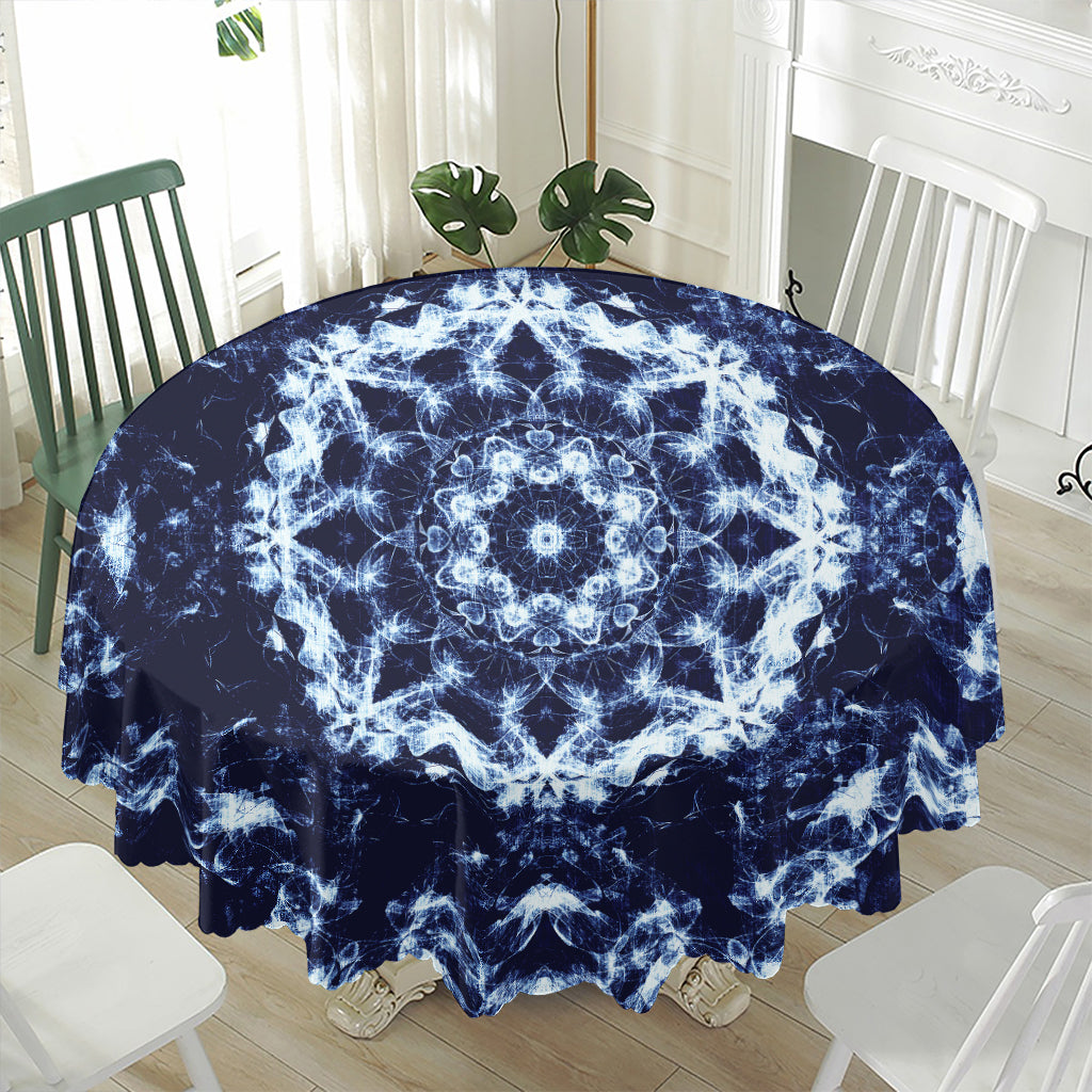 Blue Winter Mandala Print Waterproof Round Tablecloth