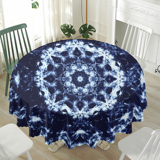 Blue Winter Mandala Print Waterproof Round Tablecloth