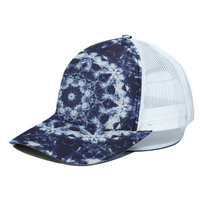 Blue Winter Mandala Print White Mesh Trucker Cap