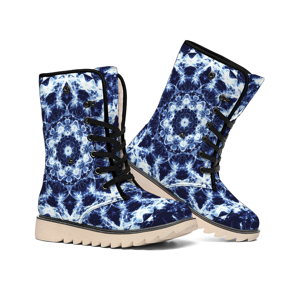 Blue Winter Mandala Print Winter Boots