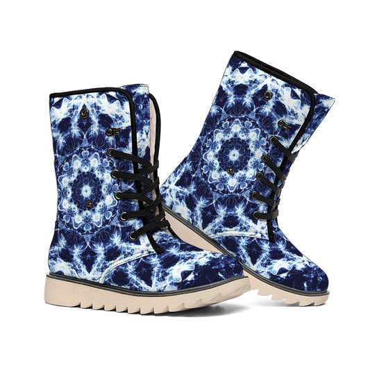 Blue Winter Mandala Print Winter Boots
