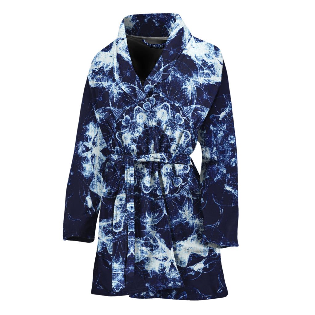 Blue Winter Mandala Print Women's Bathrobe