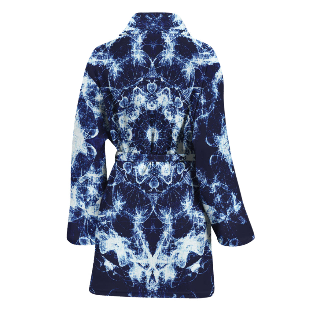 Blue Winter Mandala Print Women's Bathrobe