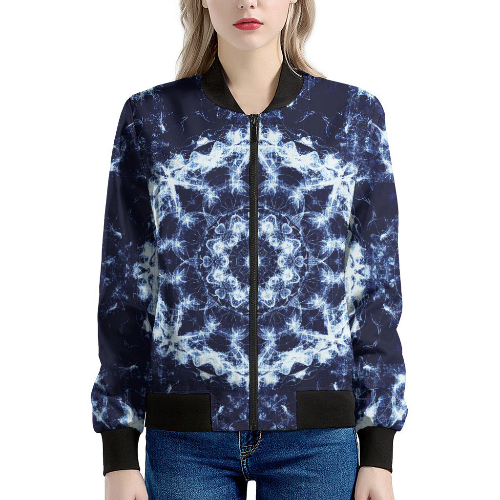 Blue Winter Mandala Print Women's Bomber Jacket