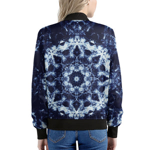 Blue Winter Mandala Print Women's Bomber Jacket