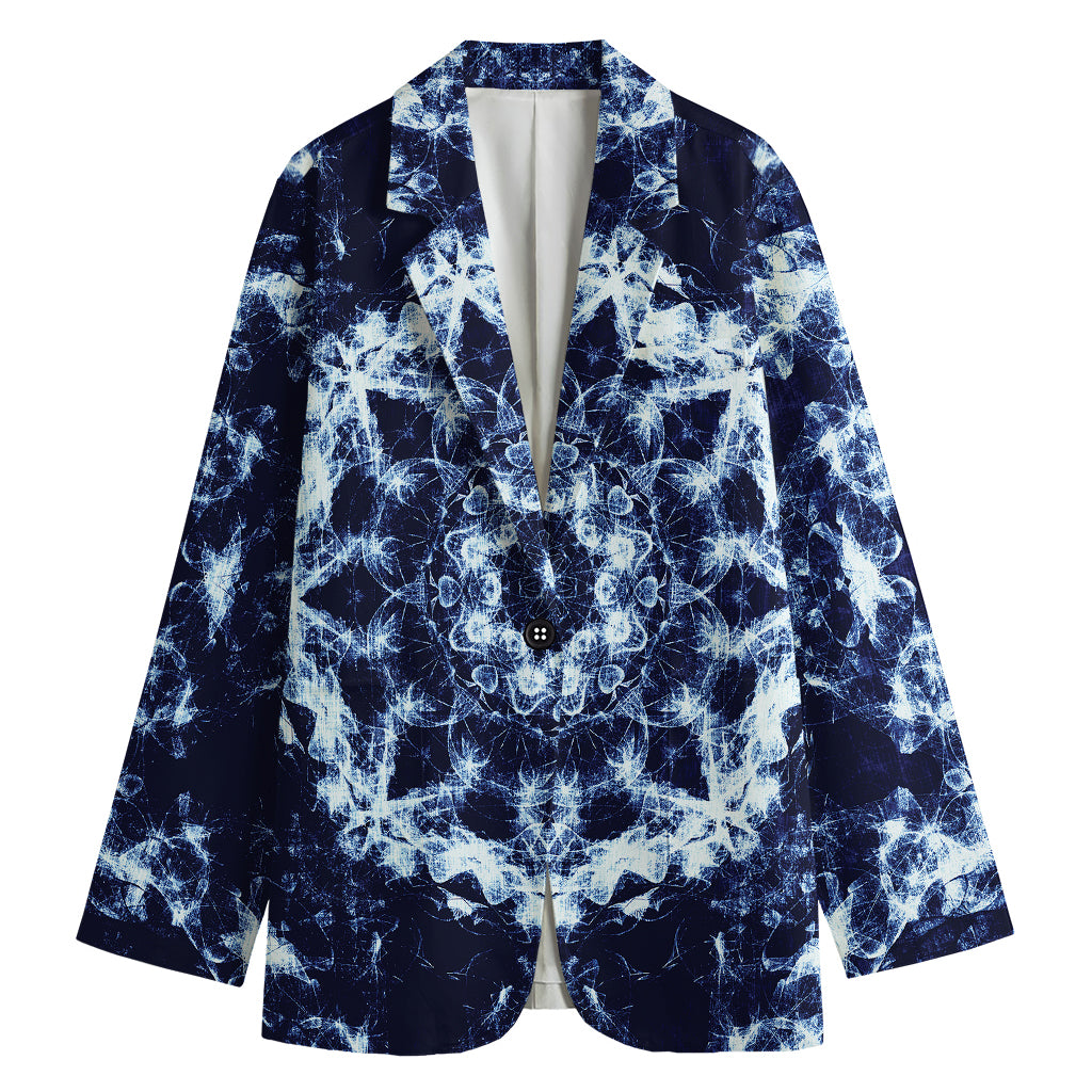 Blue Winter Mandala Print Women's Cotton Blazer