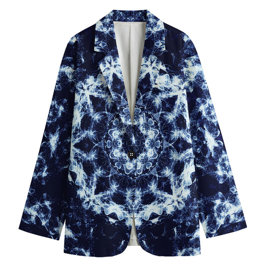 Blue Winter Mandala Print Women's Cotton Blazer