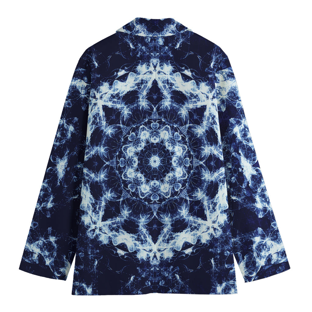 Blue Winter Mandala Print Women's Cotton Blazer