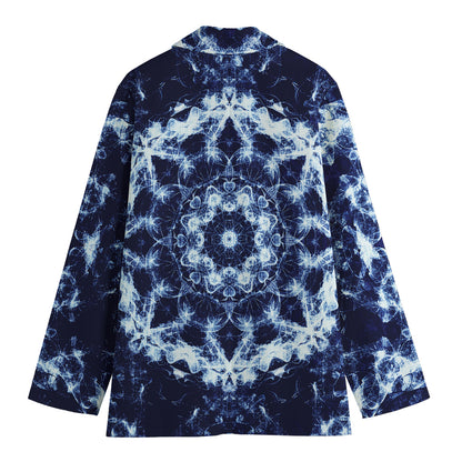 Blue Winter Mandala Print Women's Cotton Blazer