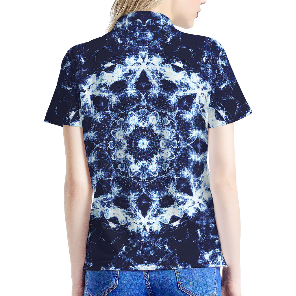 Blue Winter Mandala Print Women's Polo Shirt