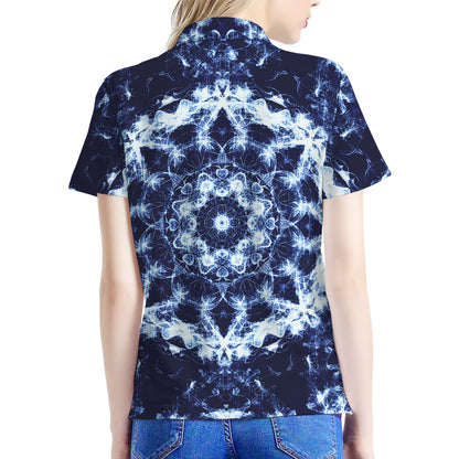 Blue Winter Mandala Print Women's Polo Shirt