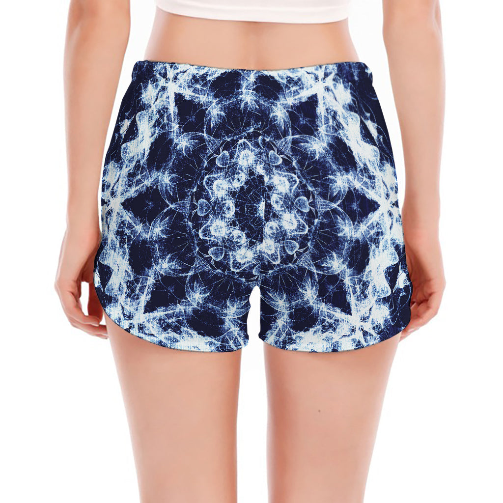 Blue Winter Mandala Print Women's Split Running Shorts