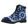 Blue Winter Mandala Print Padded Collar Lace Up Boots
