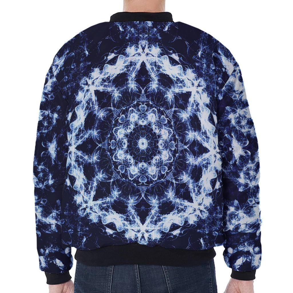 Blue Winter Mandala Print Zip Sleeve Bomber Jacket