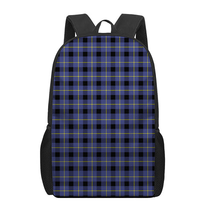 Blue Yellow And Black Plaid Print 17 Inch Backpack