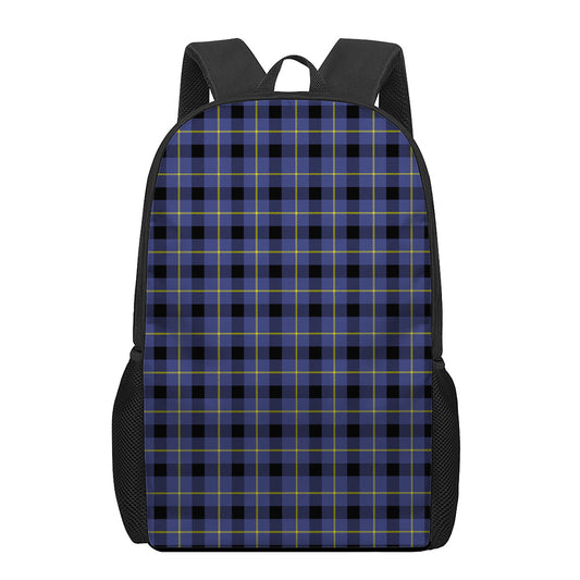 Blue Yellow And Black Plaid Print 17 Inch Backpack