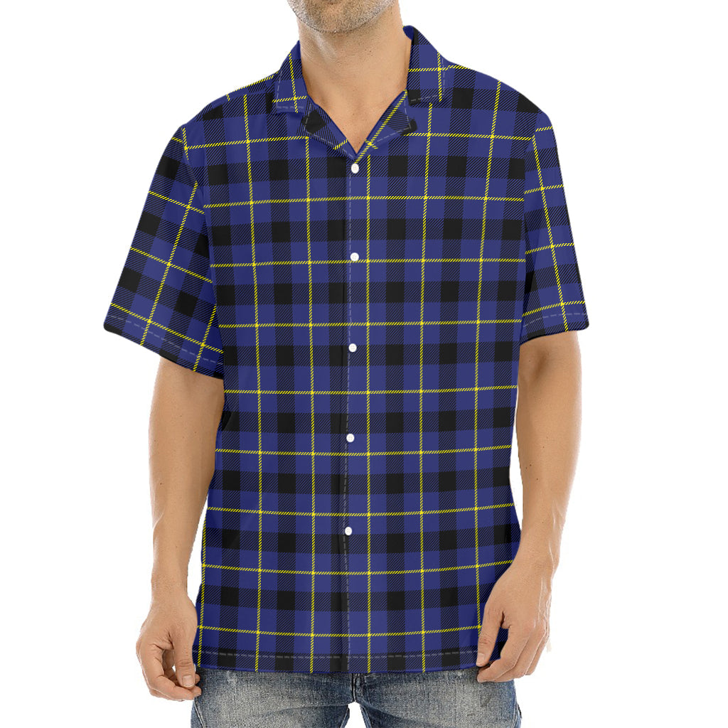 Blue Yellow And Black Plaid Print Aloha Shirt