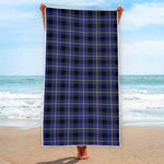 Blue Yellow And Black Plaid Print Beach Towel
