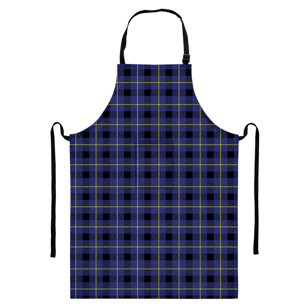 Blue Yellow And Black Plaid Print Bib Apron With Pocket