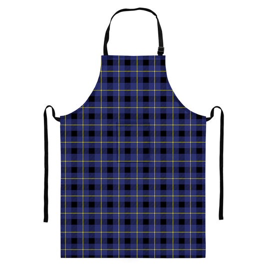 Blue Yellow And Black Plaid Print Bib Apron With Pocket