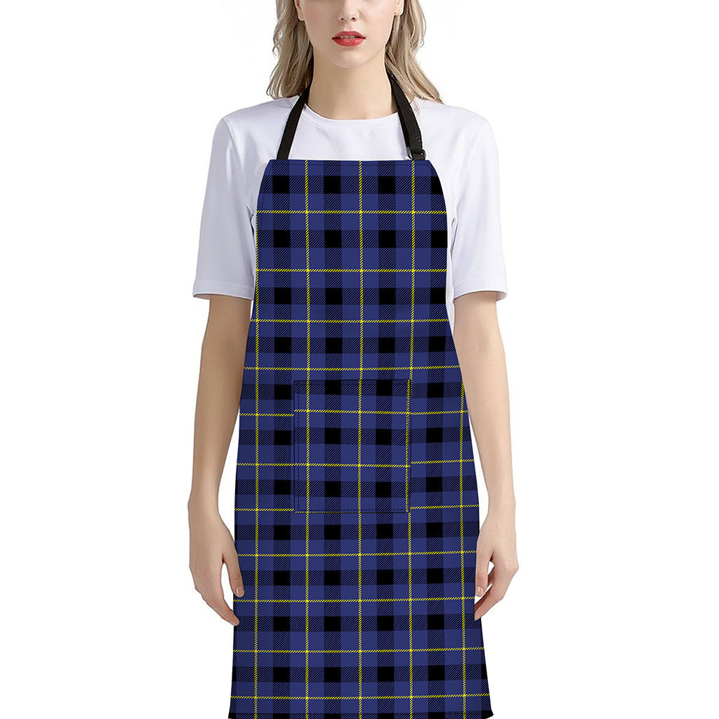 Blue Yellow And Black Plaid Print Bib Apron With Pocket