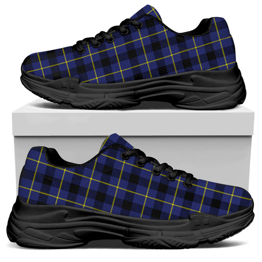 Blue Yellow And Black Plaid Print Black Chunky Shoes