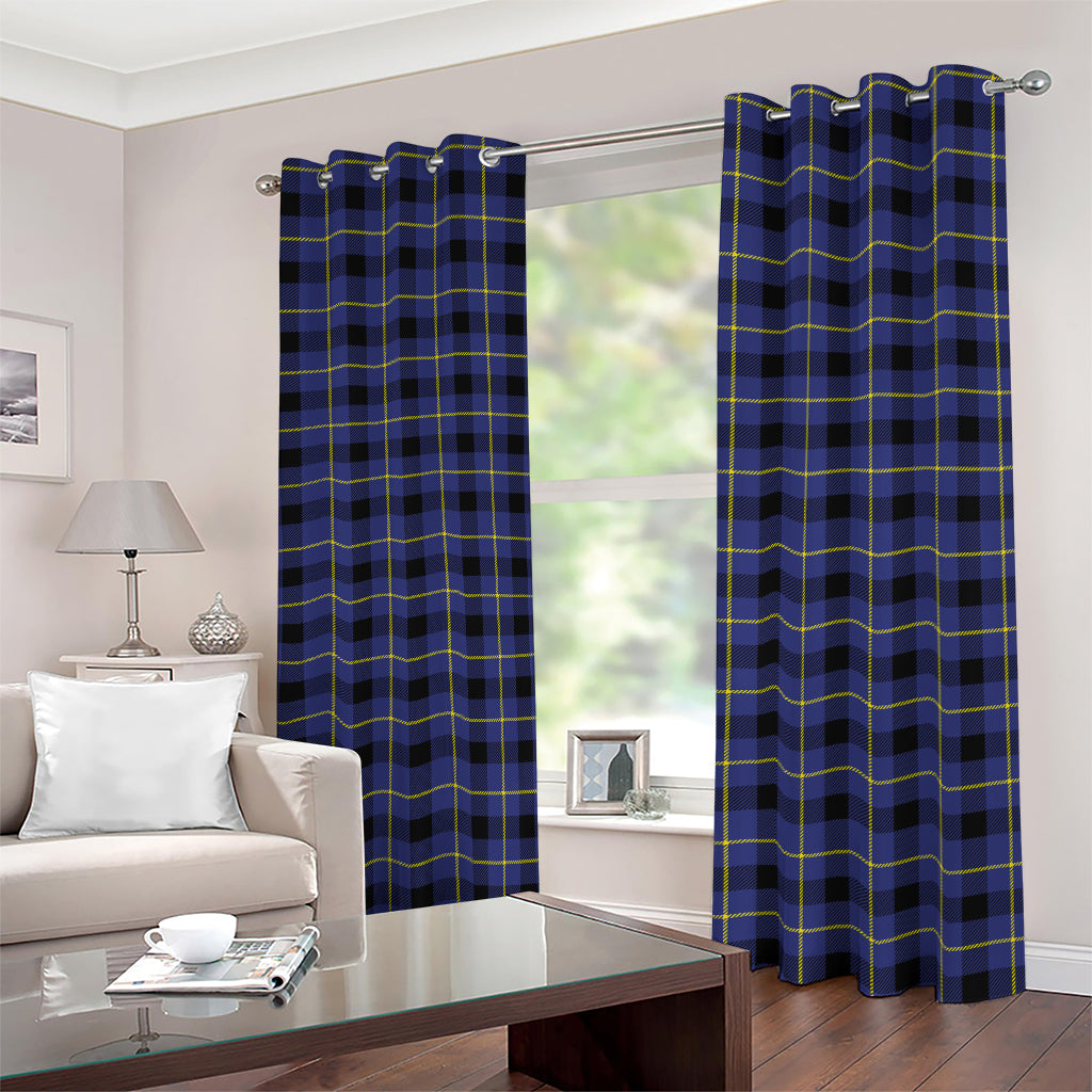 Blue Yellow And Black Plaid Print Blackout Grommet Curtains