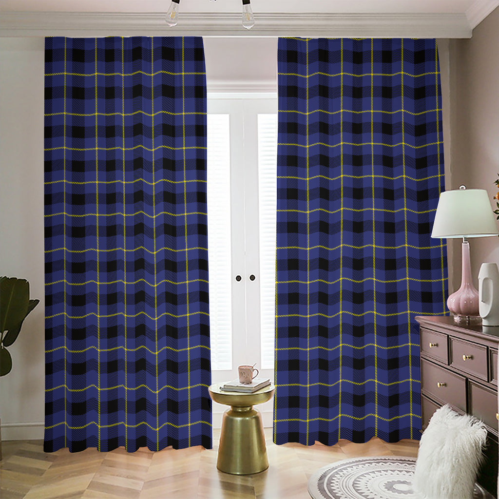 Blue Yellow And Black Plaid Print Blackout Pencil Pleat Curtains