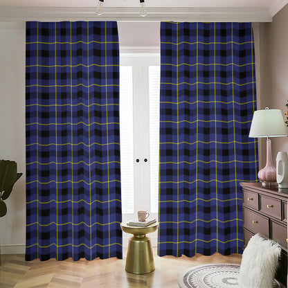 Blue Yellow And Black Plaid Print Blackout Pencil Pleat Curtains